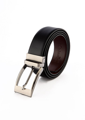 

Khisa Men Black Genuine Leather Reversible Belt, Blk-08