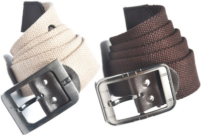

AARIP Men Formal Beige, Brown Canvas Belt, Multy