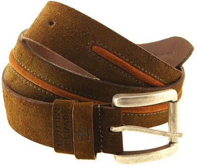 

Swiss Military Men Brown Genuine Leather Belt, Khaki