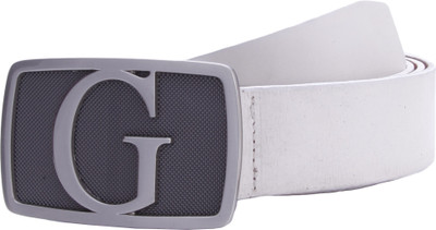 Guess Men Casual, Formal, Party White Genuine Leather Belt