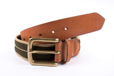

Leather Hub Men Casual Green, Tan Genuine Leather, Canvas Belt