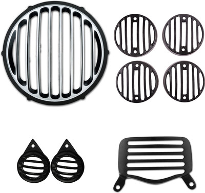 

Autofy Black & Chrome Metal Grill for Bullet-Standard 350 & 500 (Set of 8) Bike Headlight Grill(Black)