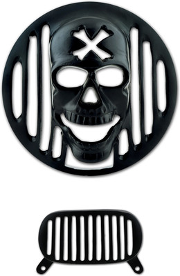

Autofy Skull Black Metal Headlight & Tail Light Grill for Bullet-Electra (Set of 2) Bike Headlight Grill(Black)