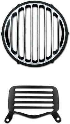 

Autofy Black & Chrome Metal Headlight & Tail Light Grill for Bullet-Standard 350 & 500 (Set of 2) Bike Headlight Grill(Black)