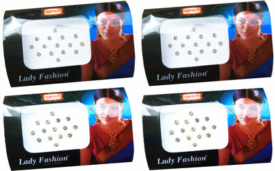 

Lady Fashion Amarpali Silver Bordered White Crystals 0412201613 Forehead White Bindis(Kundan)
