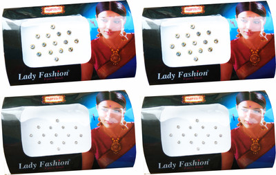 

Lady Fashion Amarpali Silver Bordered White Crystals 0412201615 Forehead White Bindis(Kundan)