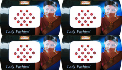 

Lady Fashion Gold stone & Red Flower Border bi 241120160107 Forehead Red Bindis(Stick On)