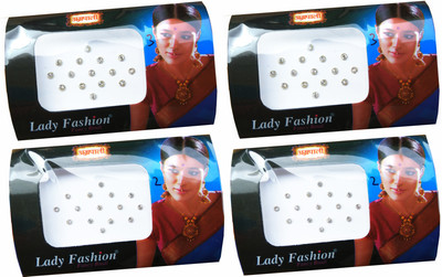 

Lady Fashion Amarpali Silver Bordered White Crystals 0412201611 Forehead White Bindis(Kundan)