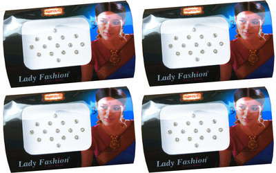 

Lady Fashion Amarpali Silver Bordered White Crystals 0412201610 Forehead White Bindis(Kundan)