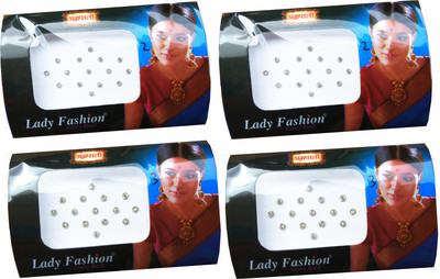 

Lady Fashion Amarpali Silver Bordered White Crystals 0412201608 Forehead White Bindis(Kundan)