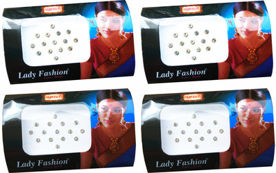 Lady Fashion Amarpali Silver Bordered White Crystals 0412201617 Forehead White Bindis(Kundan)