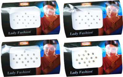 

Lady Fashion Amarpali Silver Bordered White Crystals 0412201605 Forehead White Bindis(Kundan)