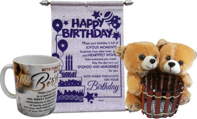 

Saugat Traders Couple Pen Stand Teddy With Birthday Scroll Card & Mug(Set of 3)