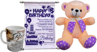 

Saugat Traders Birthday Gift Combo - Soft Teddy, Birthday Scroll Card & Coffee Mug(Set of 3)
