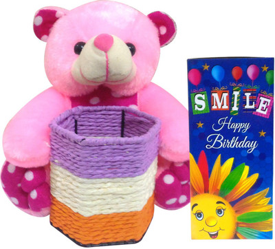 

Saugat Traders Birthday Gift Combo - Soft Teddy Bear Pen Stand WithBirthday Greeting Card(Set of 2)