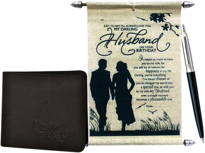 

Saugat Traders Birthday Gift For Husband - Husband Birthday Scroll Card With Parker Pen and Wallet(Set of 3)