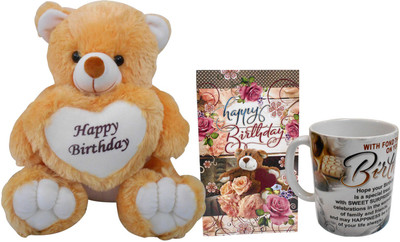 

Saugat Traders Happy Birthday Teddy With Birthday Greeting Card & Coffee Mug(Set of 3)