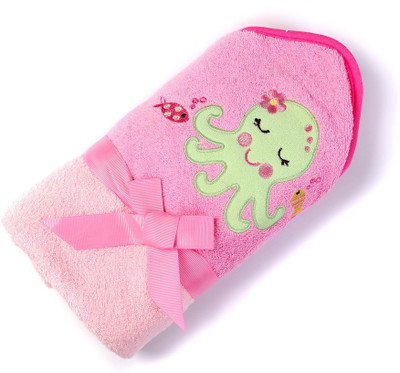

Babyoodles Embroidered  Hooded Baby Blanket(Microfiber, Pink
