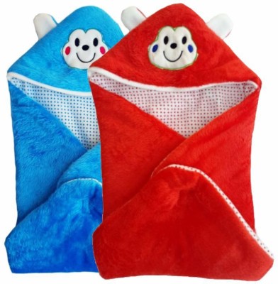 BRANDONN Abstract Single Hooded Baby Blanket for  Mild Winter(Microfiber, Red, Blue)