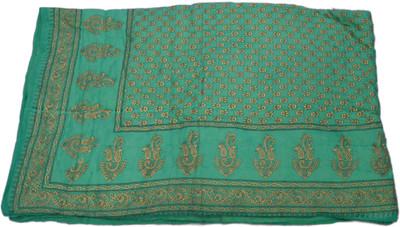 53% OFF on RSimpex Floral Single Quilt(Pure Cotton, Green, Gold)