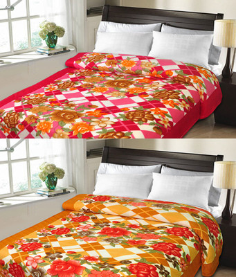 

Sanvi Traders Checkered Double Blanket(Microfiber, Orange)