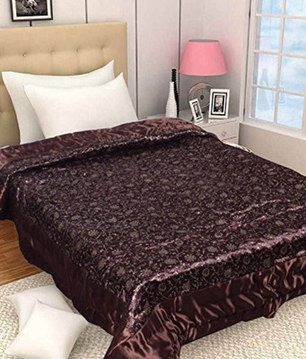 ezra Self Design Double Quilt(Microfiber, Brown)