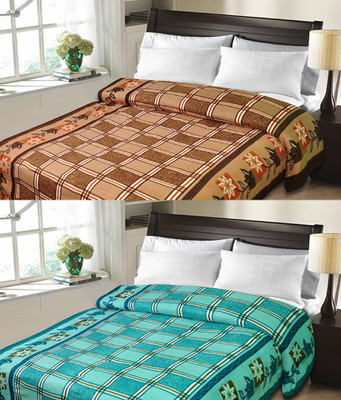 

Sanvi Traders Checkered Double Blanket(Microfiber, Light Blue)