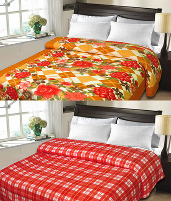 

Sanvi Traders Checkered Double Blanket(Microfiber, Orange)