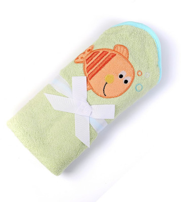 

Babyoodles Embroidered  Hooded Baby Blanket(Microfiber, Green