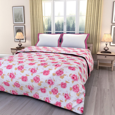 

eCraftIndia Floral  Dohar(Poly Cotton, White, Pink, Pink;white