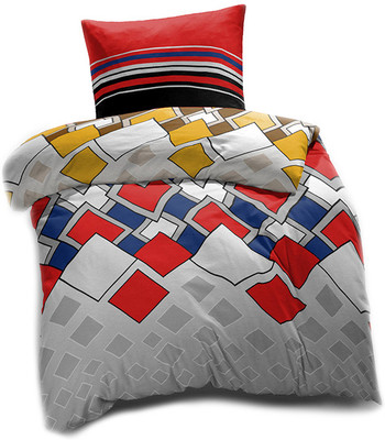 SPACES Geometric Single Comforter for  Mild Winter(Cotton, Red, Grey, Yellow)