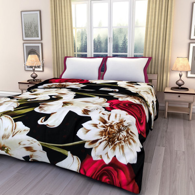 

eCraftIndia Floral  AC Blanket(Poly Cotton, Red, Green and White