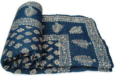 

Saraswati Floral  Blanket(Cotton, Dark Blue