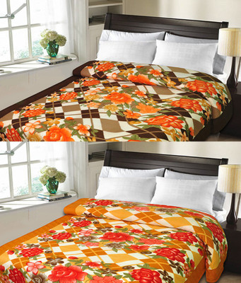 

Sanvi Traders Checkered Double Blanket(Microfiber, Orange)