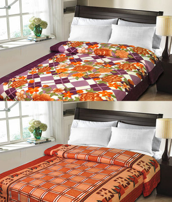 

Sanvi Traders Checkered Double Blanket(Microfiber, Brown)