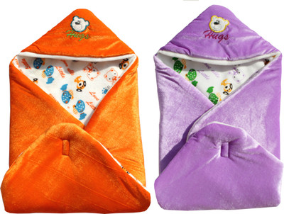 

My NewBorn Cartoon  Hooded Baby Blanket(Polyester, Tangerine, Purple, Purple;tangerine