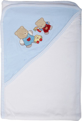 

Baby Boo Embroidered, Plain  Hooded Baby Blanket(Microfiber, Blue, White