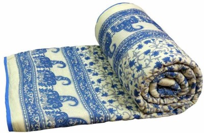 V.R.ENTERPRISES Floral Double Quilt for  Mild Winter(Cotton, Light Blue)