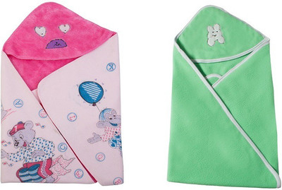 

Utc Garments Cartoon, Plain  Hooded Baby Blanket(Microfiber, Light Green, Light Pink, White