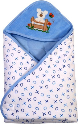 

Brim Hugs & Cuddles Printed  Hooded Baby Blanket(Cotton, Blue