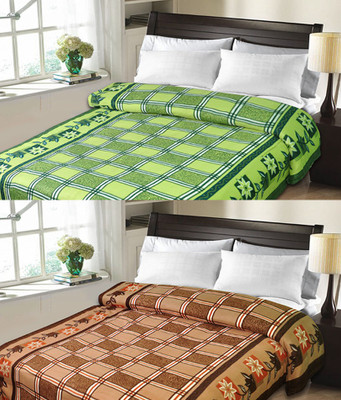 

Sanvi Traders Checkered Double Blanket(Microfiber, Brown)