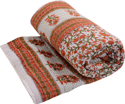

eCraftIndia Floral  Comforter(Cotton, Orange, White