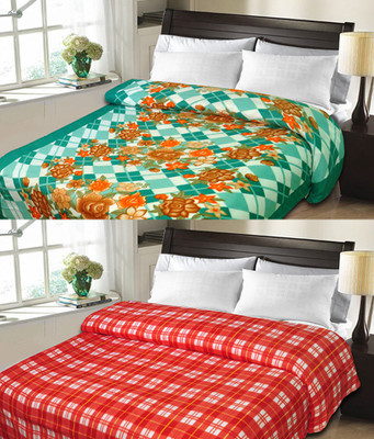Sanvi Traders Checkered Double Blanket(Microfiber, Orange)