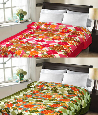 

Sanvi Traders Checkered Double Blanket(Microfiber, Green)