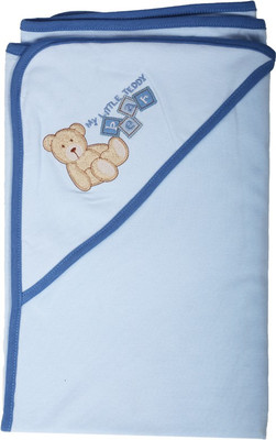 Baby Boo Plain  Hooded Baby Blanket(Cotton, Blue