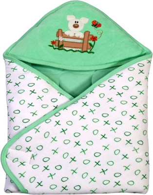 

Brim Hugs & Cuddles Printed  Hooded Baby Blanket(Cotton, Green