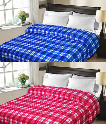 

Sanvi Traders Checkered Double Blanket(Microfiber, Pink)
