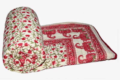 52% OFF on Buyclues Floral Double Quilt(Red)