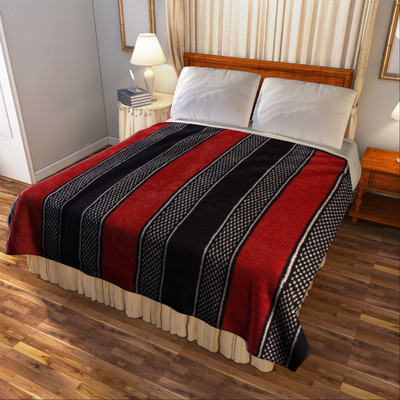 

Bombay Dyeing Striped Double Blanket(Microfiber, Black)