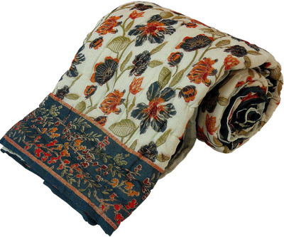 56% OFF on Little India Floral Single Comforter(Cotton, Beige, Green)